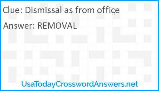 Dismissal as from office Answer