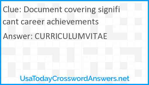 Document covering significant career achievements Answer