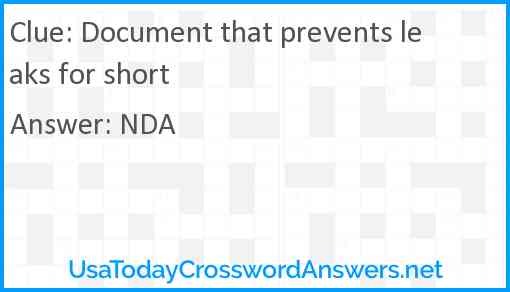 Document that prevents leaks for short Answer