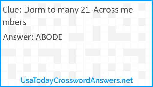 Dorm to many 21-Across members Answer