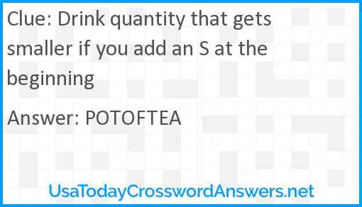 Drink quantity that gets smaller if you add an S at the beginning Answer
