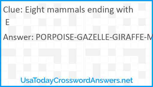 Eight mammals ending with E Answer
