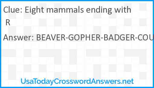 Eight mammals ending with R Answer