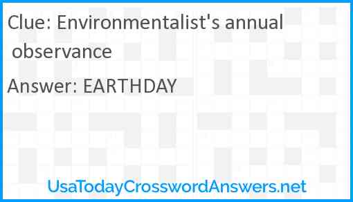 Environmentalist's annual observance Answer