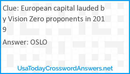 European capital lauded by Vision Zero proponents in 2019 Answer