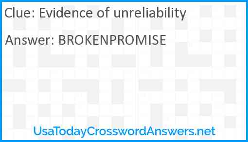 Evidence of unreliability Answer
