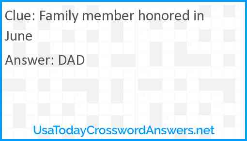 Family member honored in June Answer