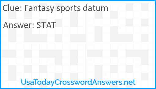 Fantasy sports datum Answer