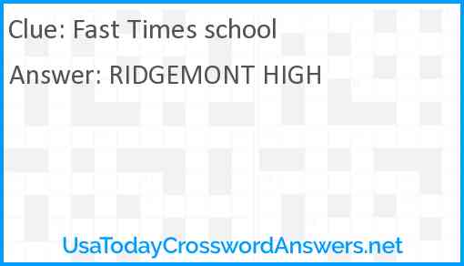 Fast Times school Answer