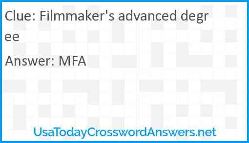 Filmmaker's advanced degree Answer