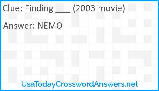 Finding ___ (2003 movie) Answer