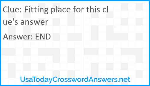 Fitting place for this clue's answer Answer
