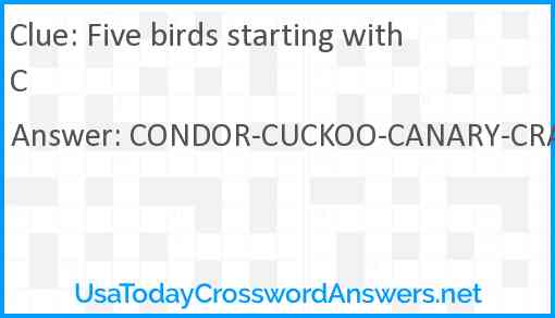 Five birds starting with C Answer