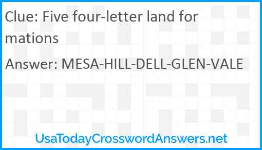 Five four-letter land formations Answer