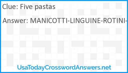 Five pastas Answer
