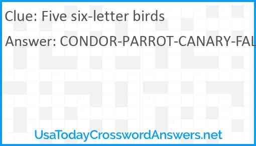 Five six-letter birds Answer
