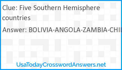 Five Southern Hemisphere countries Answer