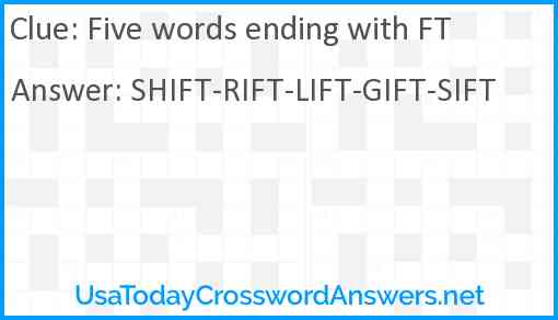 Five words ending with FT Answer