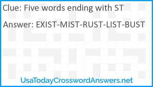 Five words ending with ST Answer
