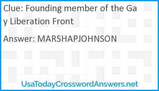 Founding member of the Gay Liberation Front Answer