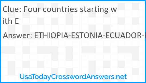 Four countries starting with E Answer