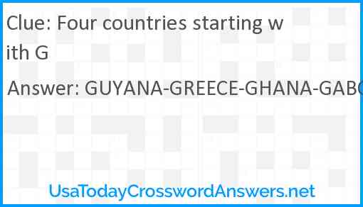 Four countries starting with G Answer