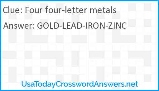 Four four-letter metals Answer