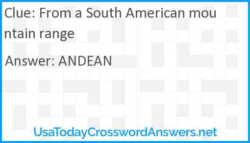 From a South American mountain range Answer