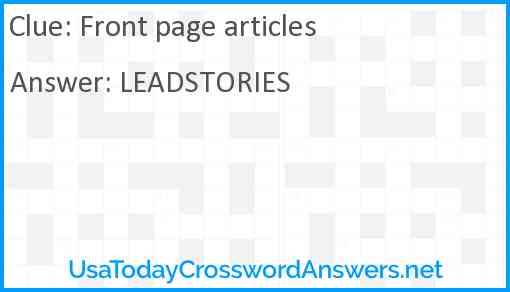 Front page articles Answer