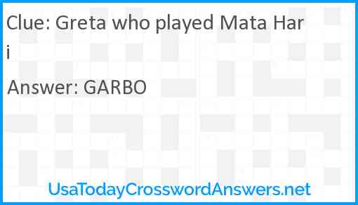 Greta who played Mata Hari Answer