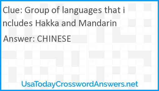 Group of languages that includes Hakka and Mandarin Answer
