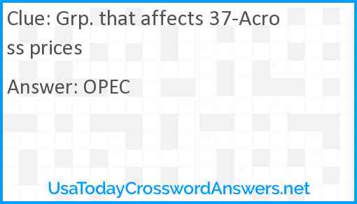 Grp. that affects 37-Across prices Answer