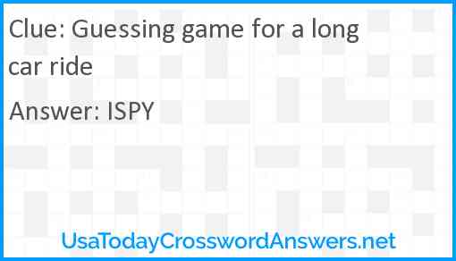 Guessing game for a long car ride Answer
