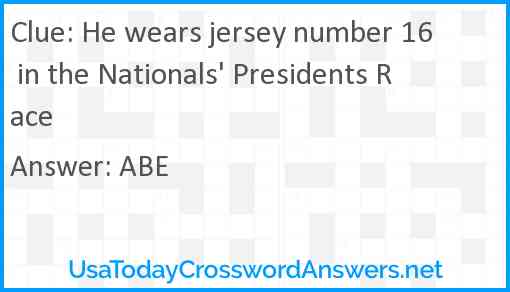 He wears jersey number 16 in the Nationals' Presidents Race Answer