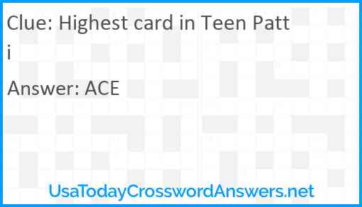 Highest card in Teen Patti Answer