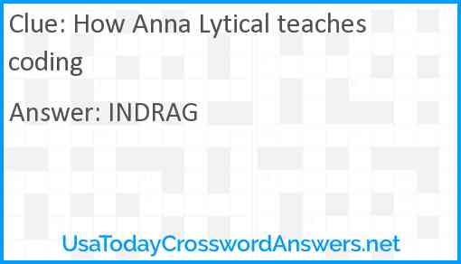 How Anna Lytical teaches coding Answer