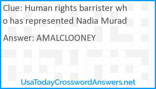 Human rights barrister who has represented Nadia Murad Answer