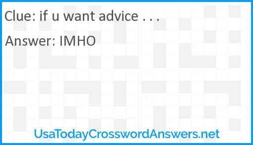 if u want advice . . . Answer