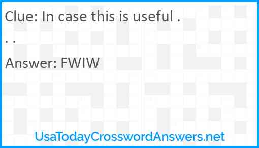 In case this is useful . . . Answer