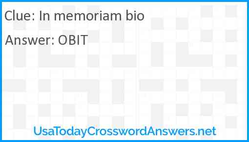 In memoriam bio Answer