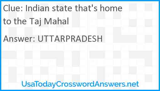 Indian state that's home to the Taj Mahal Answer