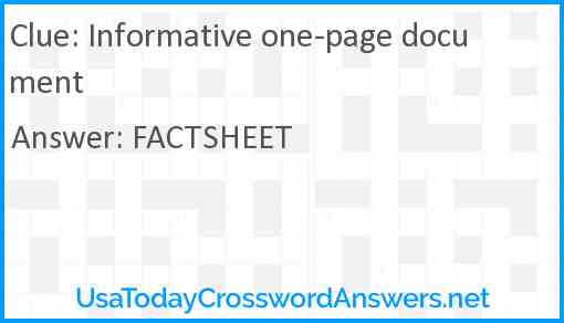 Informative one-page document Answer