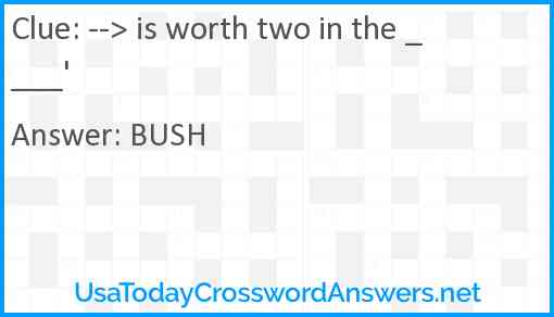 --> is worth two in the ____' Answer
