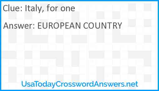 Italy, for one Answer