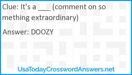 It's a ___ (comment on something extraordinary) Answer