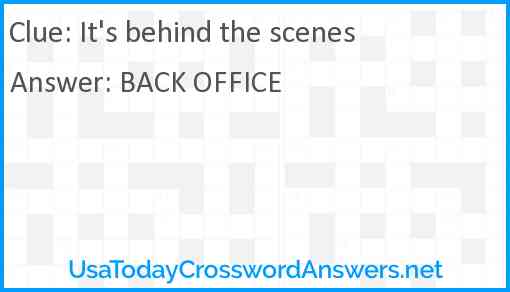 It's behind the scenes Answer