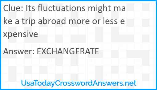 Its fluctuations might make a trip abroad more or less expensive Answer