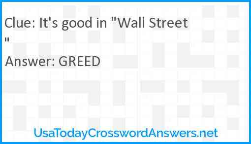 It's good in "Wall Street" Answer