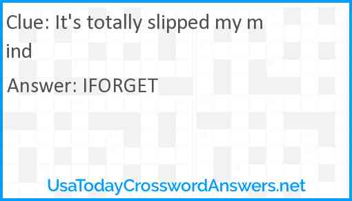 It's totally slipped my mind Answer