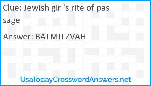 Jewish girl's rite of passage Answer